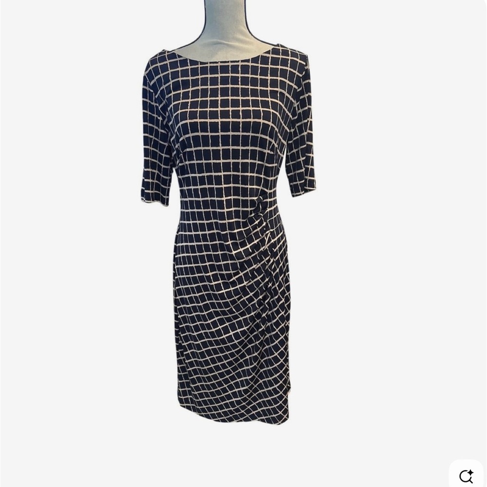 Connected Apparel Navy and White Grid Midi Dress Size 14P
